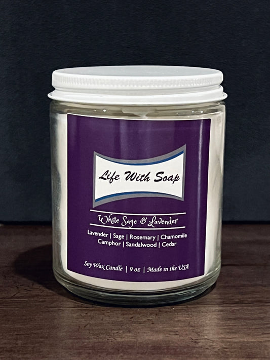 White Sage & Lavender Soy Candle - Wooden Wick