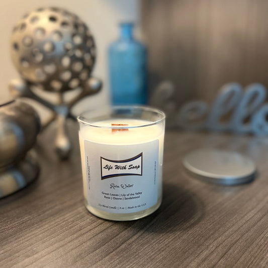 Rain Water 9 oz Candle, wood wick