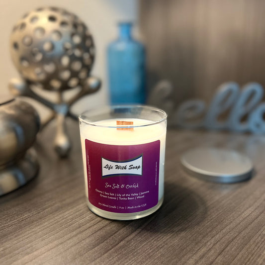 Sea Salt & Orchid 9 oz Candle, wood wick